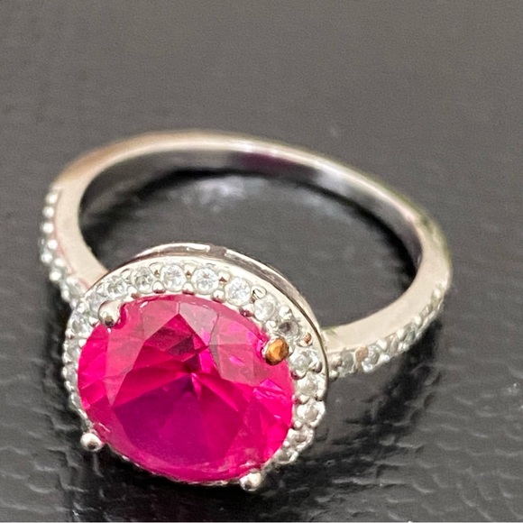 925 Sterling Pink Sapphire CZ Rhinestones Ring Size 6 - Picture 7 of 15